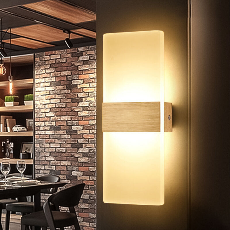 foto del prodotto lampada da parete moderna a led per interni alluminio acrilico up down illuminazione decorazione luce quadrata bianco caldo 12w swanew