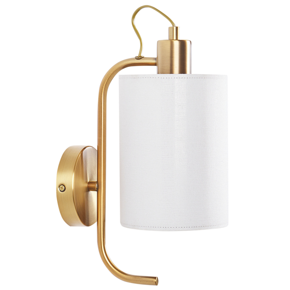 foto del prodotto lampada da parete moderna in metallo e paralume in lino bianco stile contemporaneo elegante