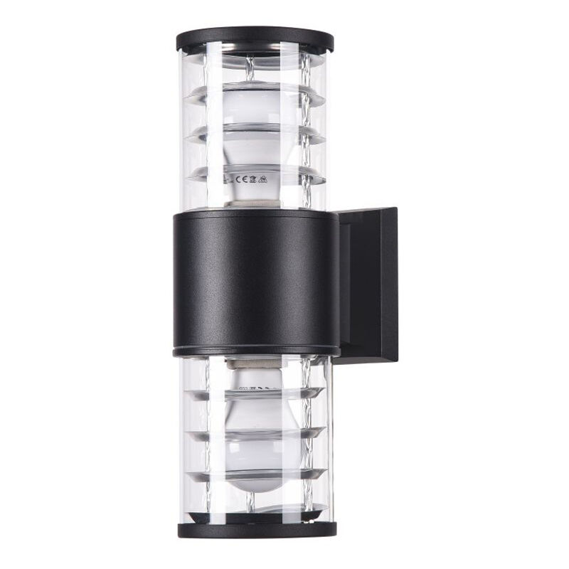foto del prodotto lampada da parete moderna per esterno alluminio nero 2 luci e27 60w ip54