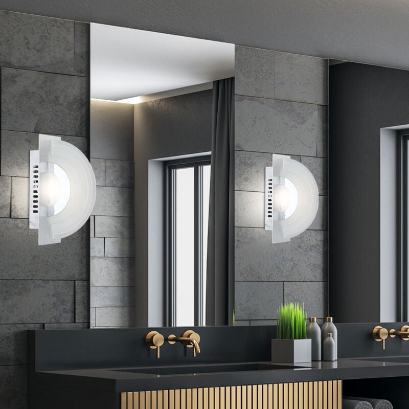 foto del prodotto lampada da parete moderna per scale, lampada da parete cromata in vetro, alluminio, 1x led 5w 380lm bianco caldo, lxl 20x7 cm, set di 2