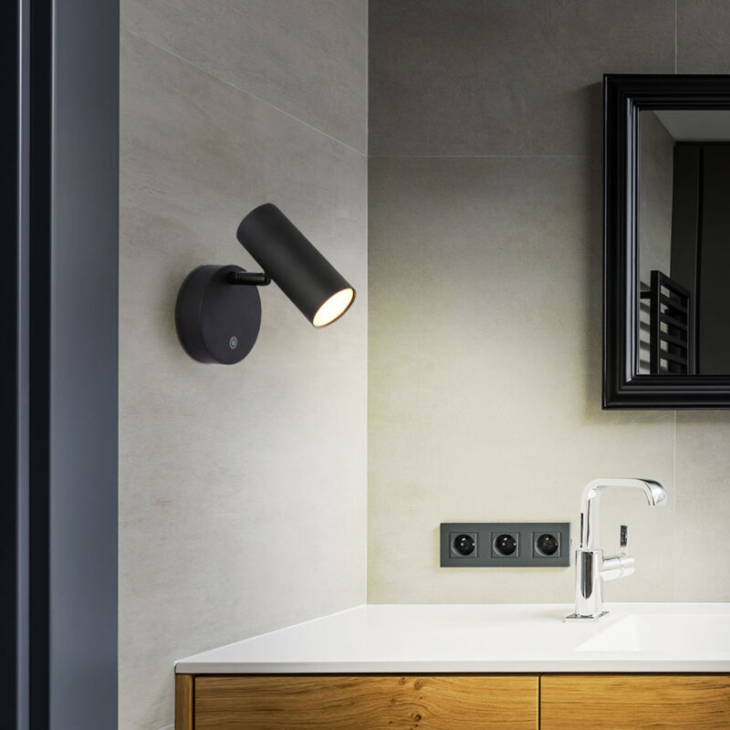 foto del prodotto lampada da parete nera orientabile spot da parete batteria supporto magnetico lampada da parete touch dimmer, 1x led 0,4w 29lm bianco caldo, lxlxh
