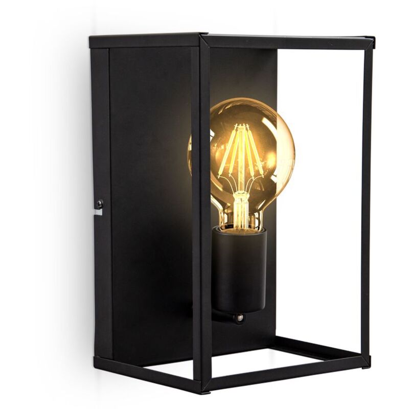foto del prodotto lampada da parete o soffitto, attacco per lampadina e27 non inclusa, plafoniera in metallo nero opaco, 262x172x140 mm, applique rettangolare con 1