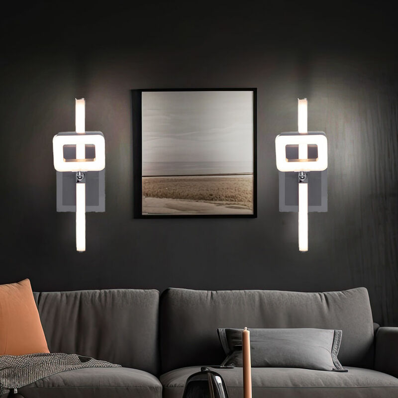 foto del prodotto lampada da parete orientabile con interruttore per illuminazione scale a led, nichel cromato opaco, 1x led 6w 540lm, lxpxh 25x7x15,5 cm, set di 2