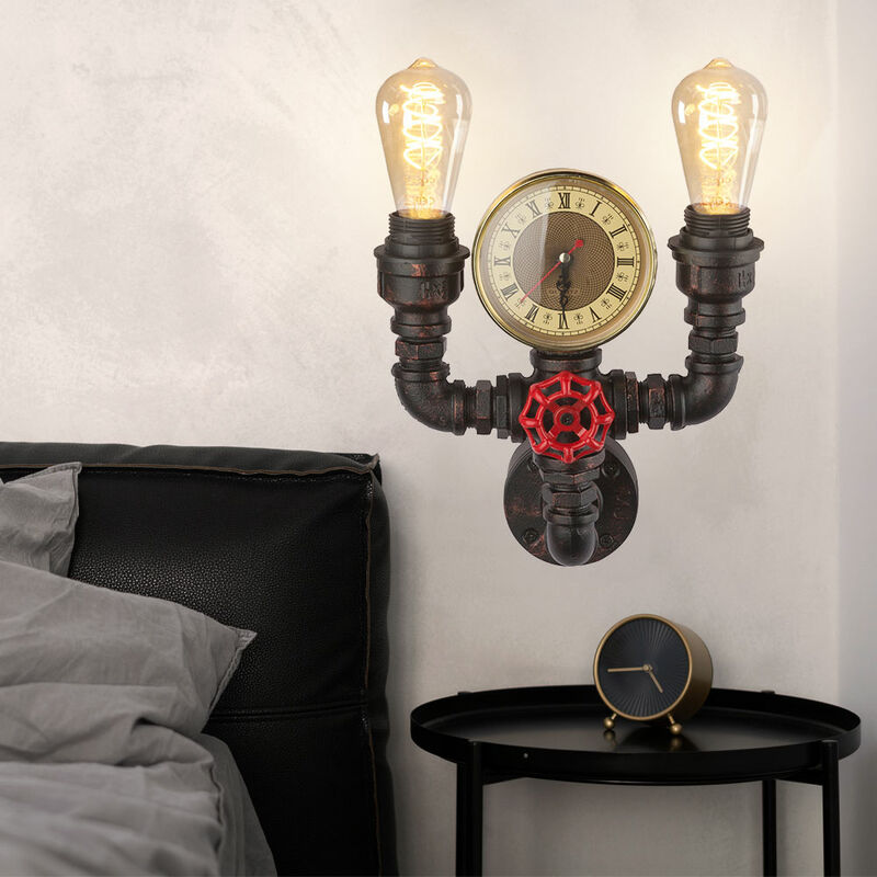 foto del prodotto lampada da parete orologio al quarzo nero tubo dell acqua soggiorno lampada da corridoio oro in un set che include lampadine a led