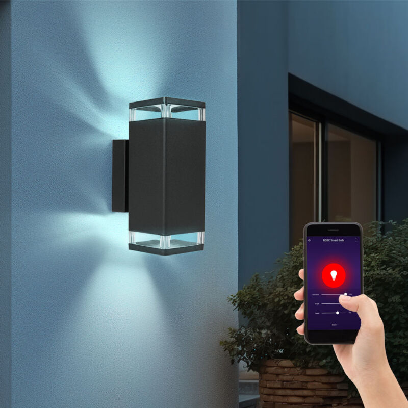 foto del prodotto lampada da parete per casa lampada da parete luce per esterni lampada da facciata, alluminio nero, 2 lampadine gu10, controllo tramite app