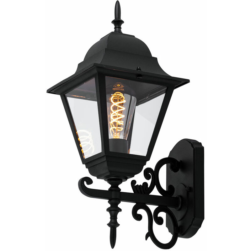 foto del prodotto lampada da parete per casa lampada da parete per esterno in stile country house lanterna nera, alluminio, vetro trasparente, 1x e27, lxaxp
