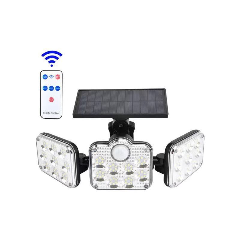 foto del prodotto lampada da parete per esterni da giardino con luce solare a tre teste 138led con sensore di movimento pir impermeabile ad angolo regolabile rapanda