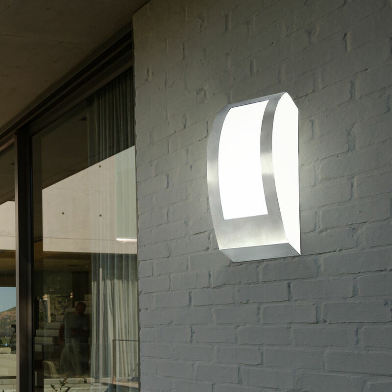 foto del prodotto lampada da parete per esterni di design, giardino, cortile, faretti, luce in acciaio inossidabile in un set che include lampadine a led
