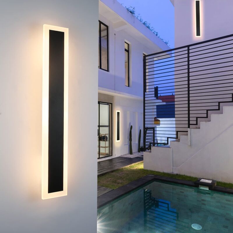 foto del prodotto lampada da parete per esterni gbly led 50 cm, lampada da parete per interni lunga 10 w, lampada da esterno nera 3000 k, illuminazione da esterno