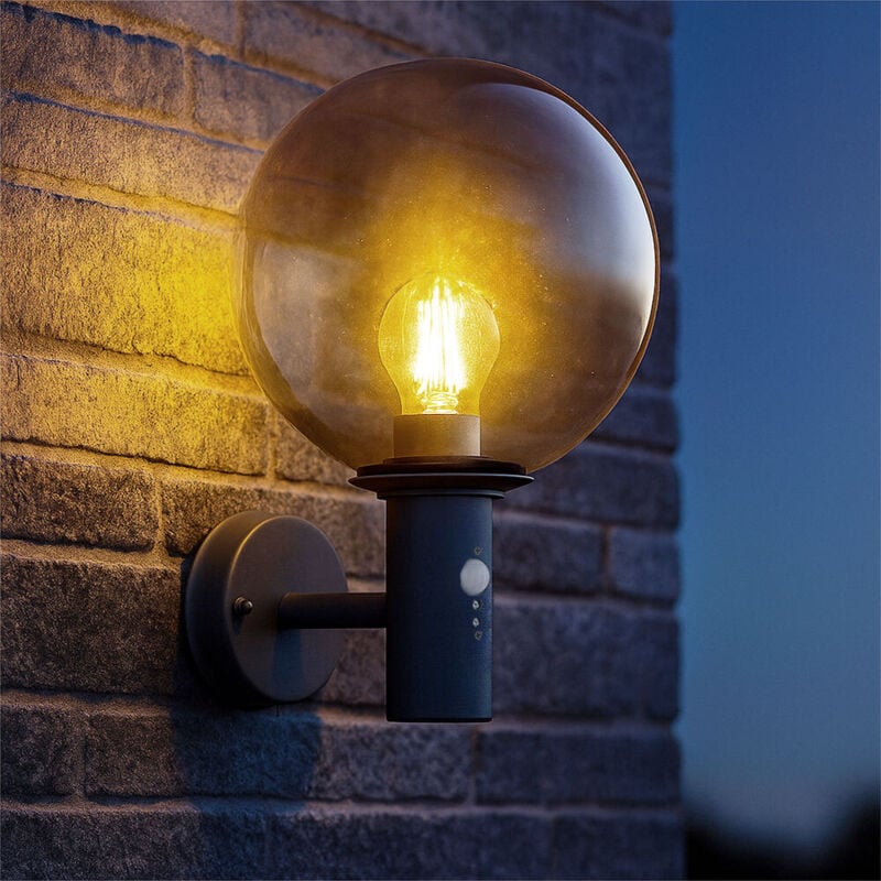 foto del prodotto lampada da parete per esterni lampada da parete a led con rilevatore di movimento lampada per facciate, acciaio inossidabile antracite sfera di vetro