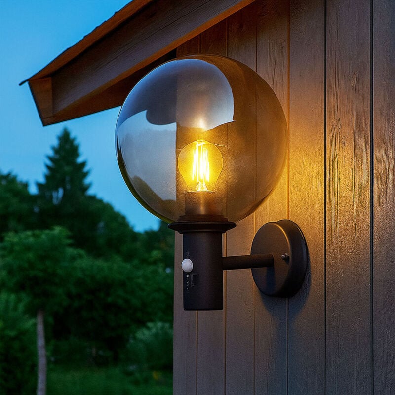foto del prodotto lampada da parete per esterni lampada da parete a led con rilevatore di movimento lampada per facciate, acciaio inossidabile antracite sfera di vetro