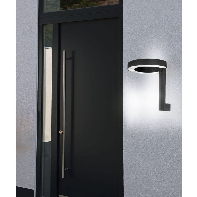 foto del prodotto lampada da parete per esterni lampada da parete a led in alluminio e plastica, grigio satinato, design ad anello, 1x led da 6 watt 280 lumen bianco