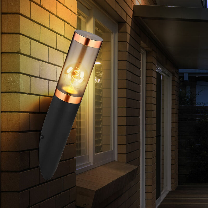 foto del prodotto lampada da parete per esterni lampada da parete in acciaio inox da giardino rame fumo lampada da parete torcia esterna, fumo nero, 1x e27, lxa 7,6x41