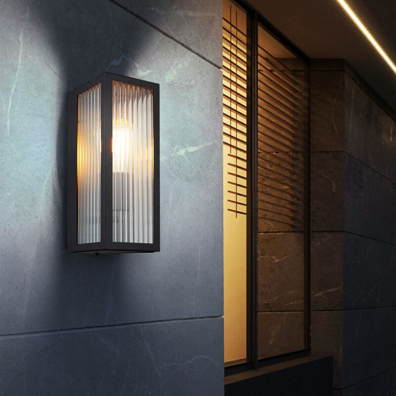 foto del prodotto lampada da parete per esterni lampada per facciata lampada per porta d ingresso lampada da parete nera lampada da patio, vetro trasparente satinato,
