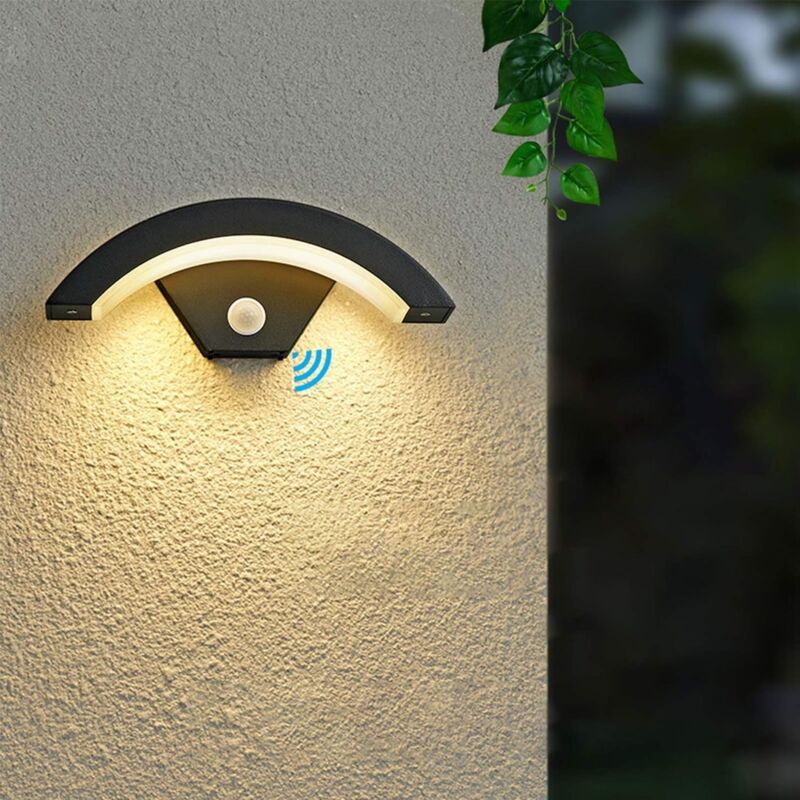 foto del prodotto lampada da parete per esterni led 12w, 3000k, nera, con sensore di movimento, lampada da parete per esterni creativa, alluminio ip65 per corridoio,