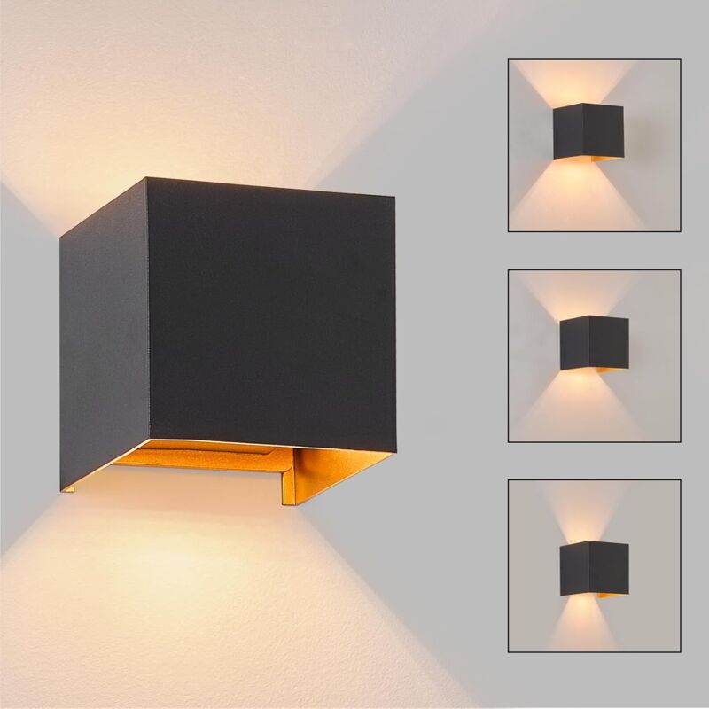 foto del prodotto lampada da parete per esterni led up and down lampada da parete per interni nera e oro, impermeabile ip65, proiettore regolabile con luce bianca