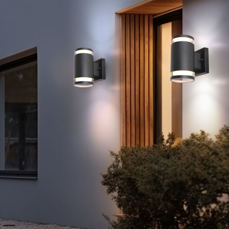 foto del prodotto lampada da parete per esterni up down faretto per terrazza lampada per porta d ingresso antracite lampada per facciata, vetro alluminio, 2x gx53, lxh