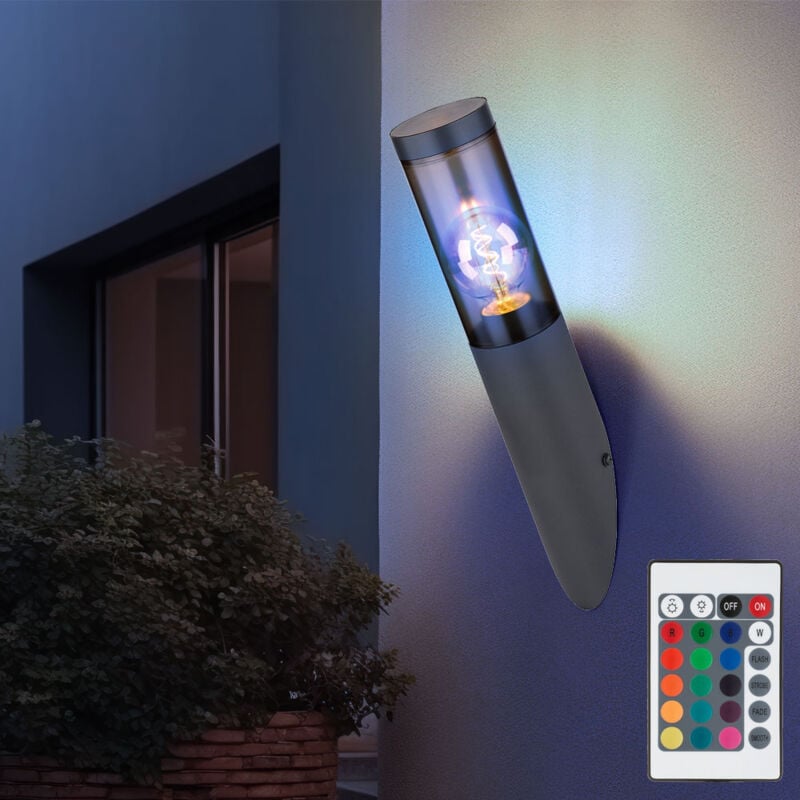 foto del prodotto lampada da parete per esterno applique da parete in acciaio inox torcia da parete lampada da esterno da giardino, fumo antracite, dimmerabile con