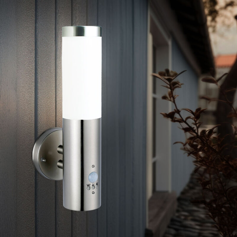 foto del prodotto lampada da parete per esterno argento ip44 lampada sensore terrazza 1 fiamma e27
