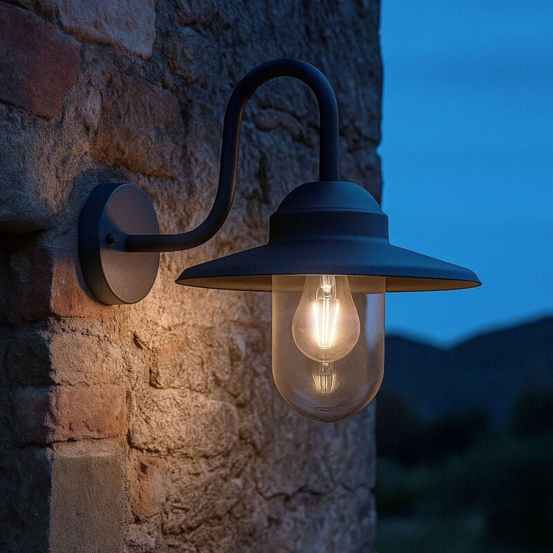 foto del prodotto lampada da parete per esterno collo di cigno barnabe e27 grigio antracite ip44