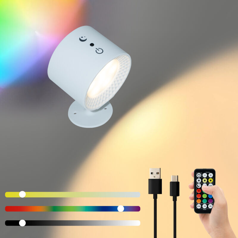 foto del prodotto lampada da parete per interni, lampada da comodino led touch wireless con telecomando, lampada da parete rgb dimmerabile girevole a 360 ,
