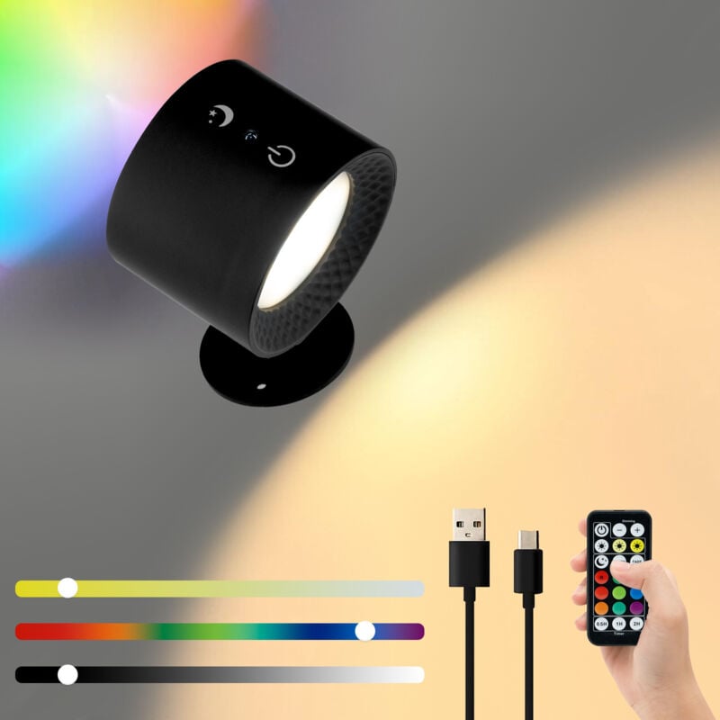 foto del prodotto lampada da parete per interni, lampada da comodino led touch wireless con telecomando, lampada da parete rgb dimmerabile ruotabile a 360 
