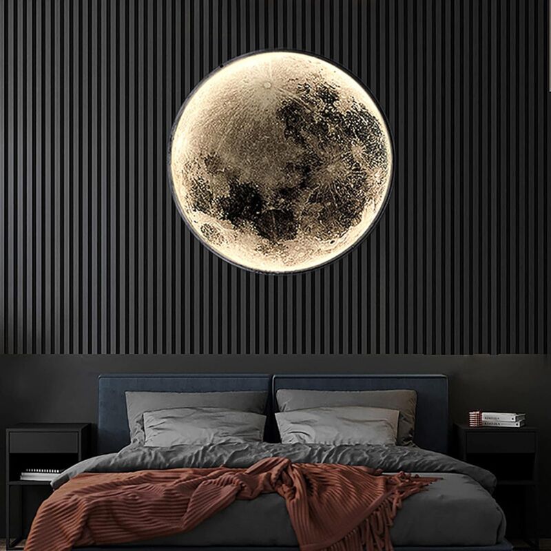 foto del prodotto lampada da parete per interni, lampada da parete moderna a led design circolare da 15 w, regolazione telecomando luci da parete 6500k, nero, per