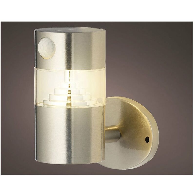 foto del prodotto lampada da parete solar acciaio inox 15 150lm luce calda 12x16cm lumineo