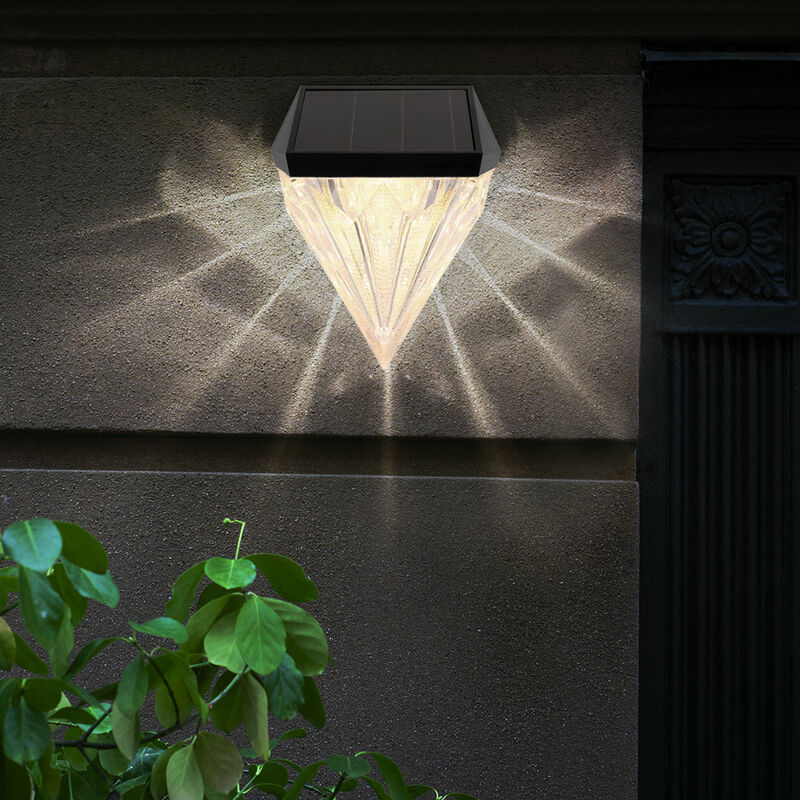 foto del prodotto lampada da parete solare per esterni decorazione da giardino applique da parete a led per esterni, cristalli, design a diamante, bianco caldo, lxa