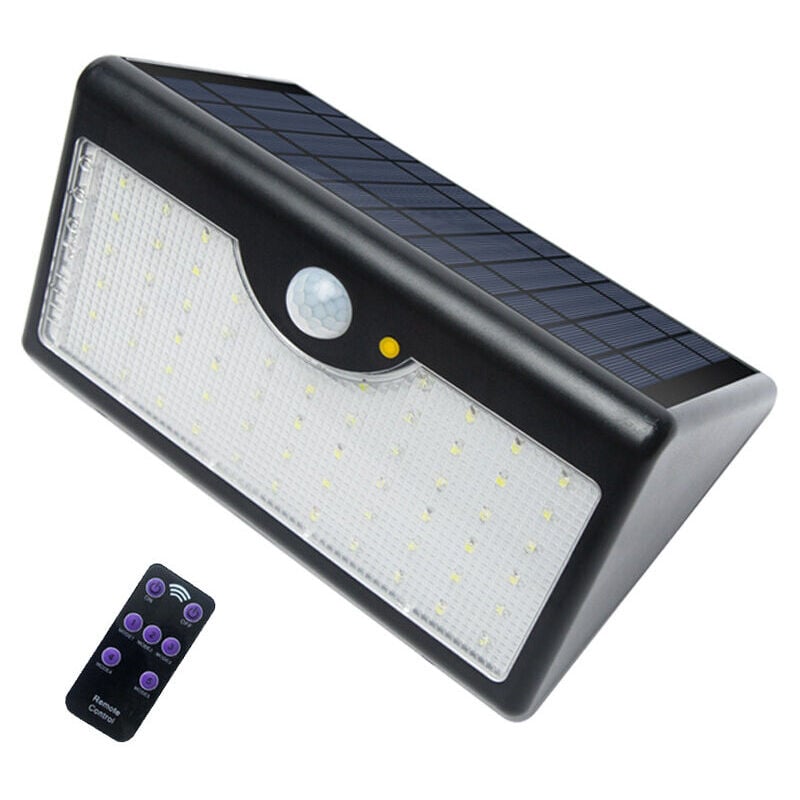 foto del prodotto lampada da parete solare per esterno a 5 modalit con telecomando, impermeabile per parete, garage, guscio nero, luce bianca 