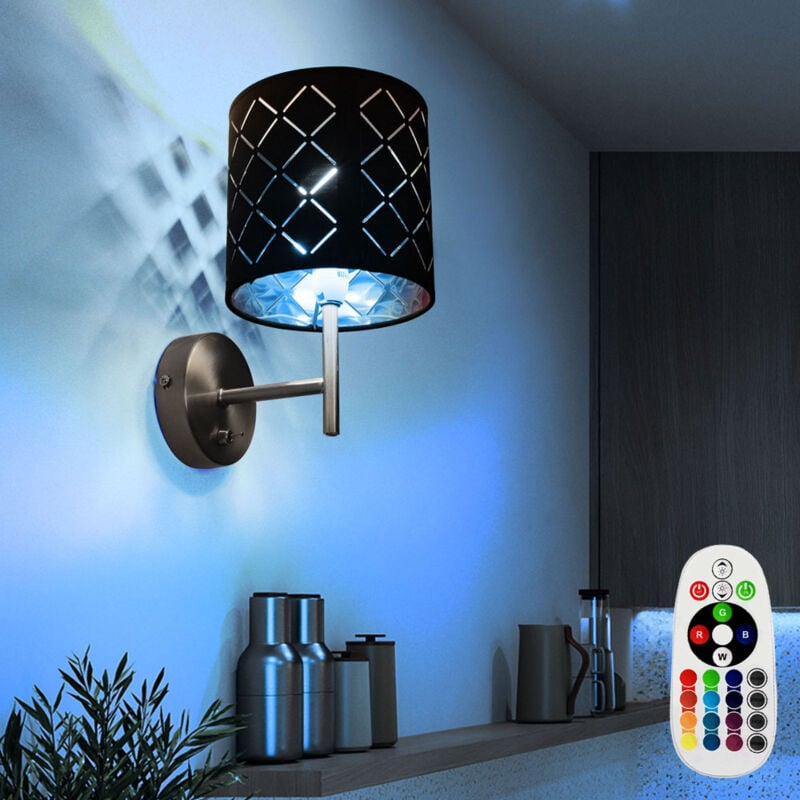 foto del prodotto lampada da parete tessile nero oro dimmer telecomando faretto da lettura in set incl. lampadina led rgb