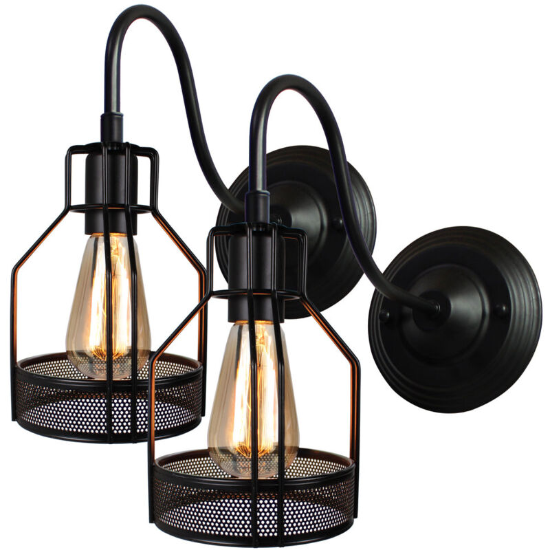 foto del prodotto lampada da parete vintage industriale applique da parete metallo gabbia lampada a muro interna nero 2 pezzi