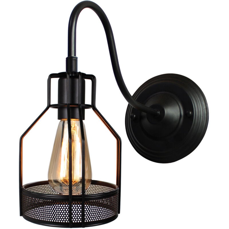 foto del prodotto lampada da parete vintage industriale applique da parete metallo gabbia lampada a muro interna nero
