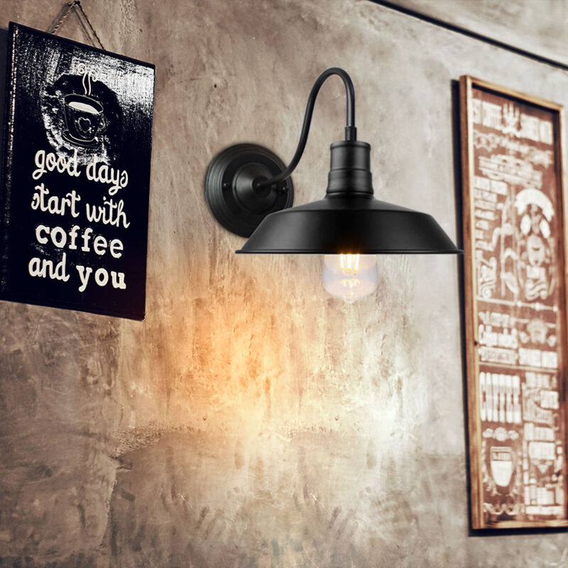 foto del prodotto lampada da parete vintage industriale applique da parete metallo lampada a muro interna esterna per portico garage nero 26cm