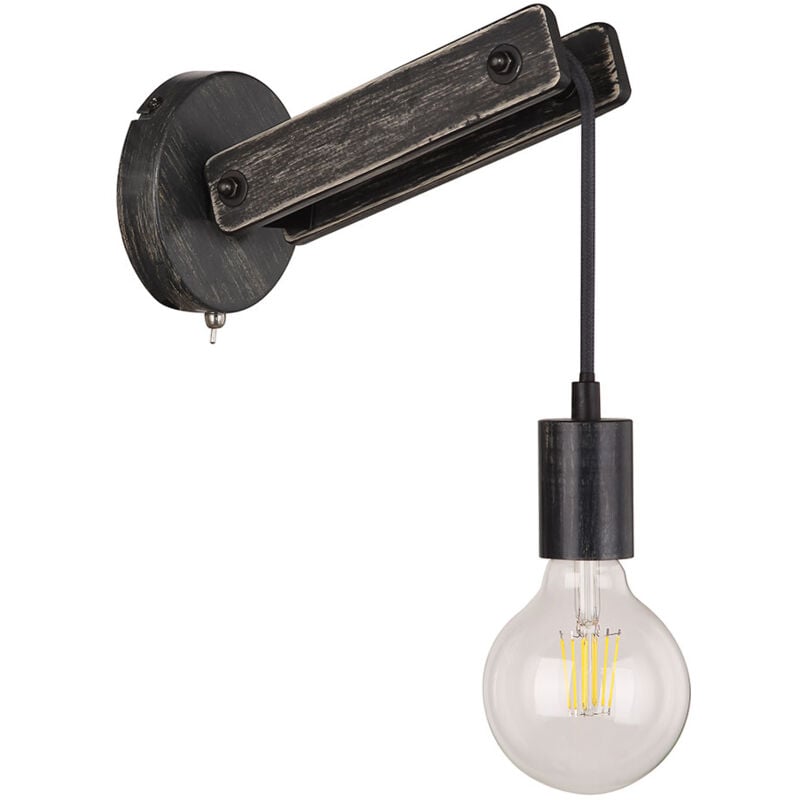 foto del prodotto lampada da parete vintage industriale in legno per interni, con interruttore a levetta, 1x e27, lxpxa 23,5 x 12 x 19,5 cm