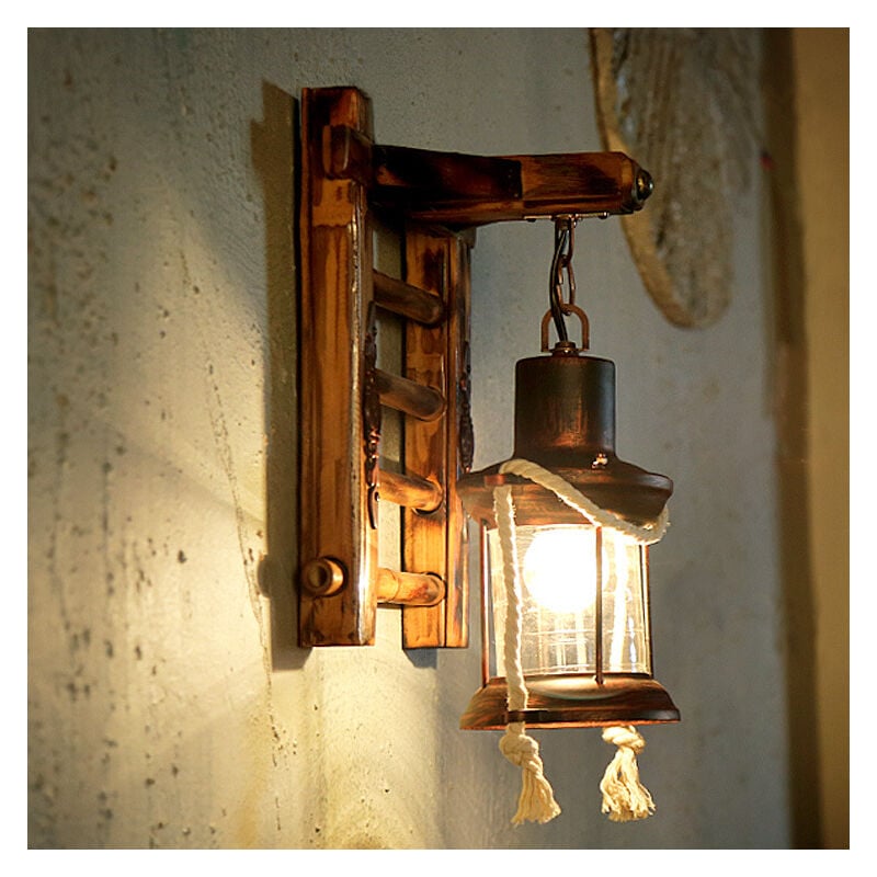 foto del prodotto lampada da parete vintage, lampada industriale, lampada da esterno in ferro, metallo e bamb , illuminazione da parete ignifuga