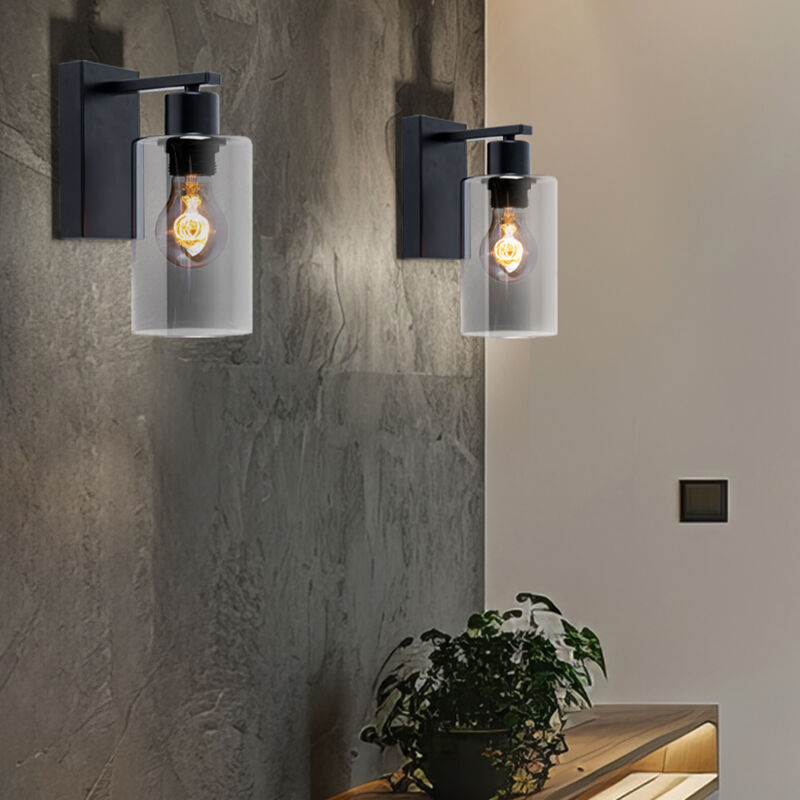 foto del prodotto lampada da parete vintage per interni lampada da parete nera industriale spot da parete color fumo, cilindro in stile retr , metallo vetro nero