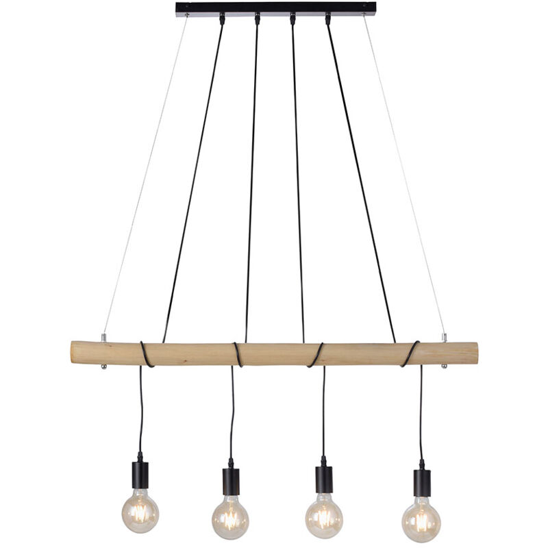 foto del prodotto lampada da pranzo vintage lampada a sospensione travi in legno 4 fiamme, dimmerabile, nero naturale, 4x led e27 4w 346lm 2740k, hxlxw 120x100x9.5cm