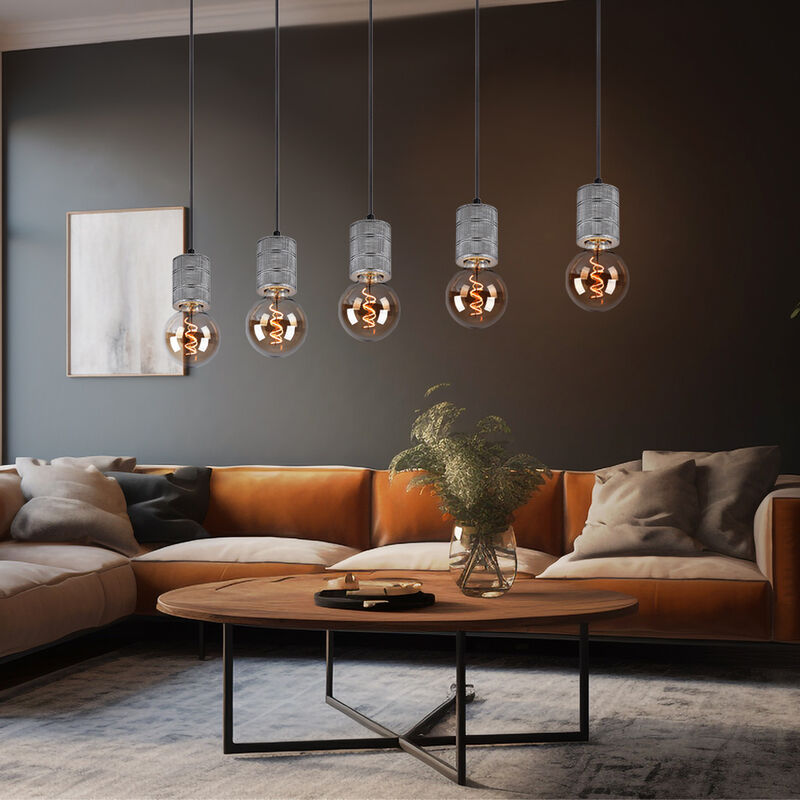 foto del prodotto lampada da sala da pranzo lampada a sospensione argento antico lampada a sospensione regolabile in altezza 5 lampadine, alluminio metallo, 5x e27,