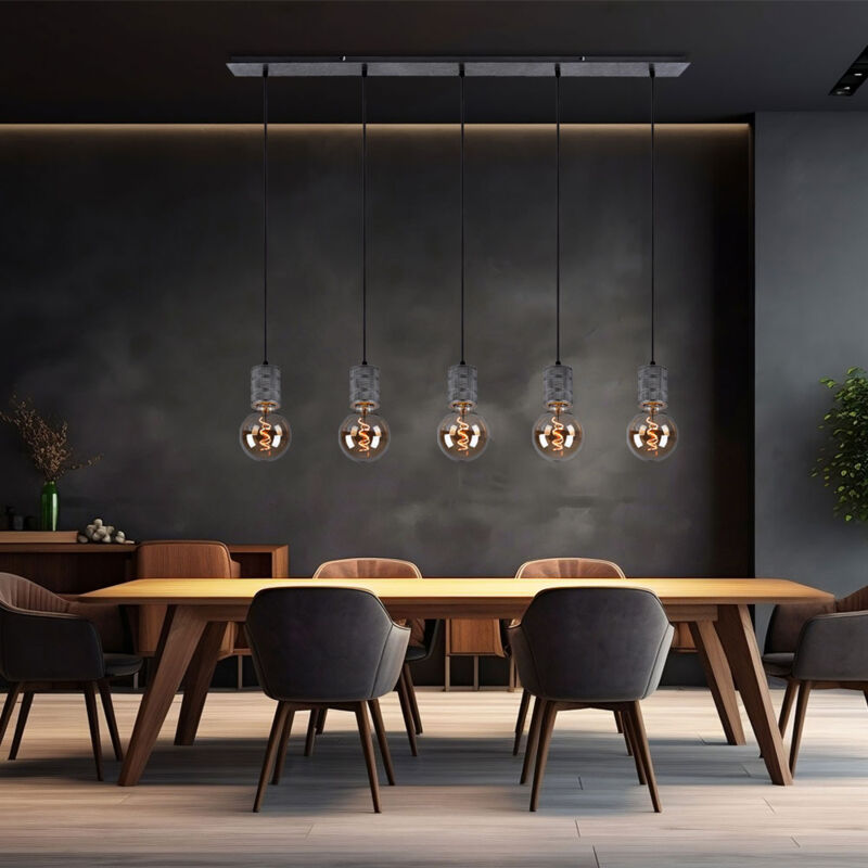 foto del prodotto lampada da sala da pranzo lampada a sospensione argento antico lampada a sospensione regolabile in altezza 5 lampadine, alluminio metallo, 5x e27,