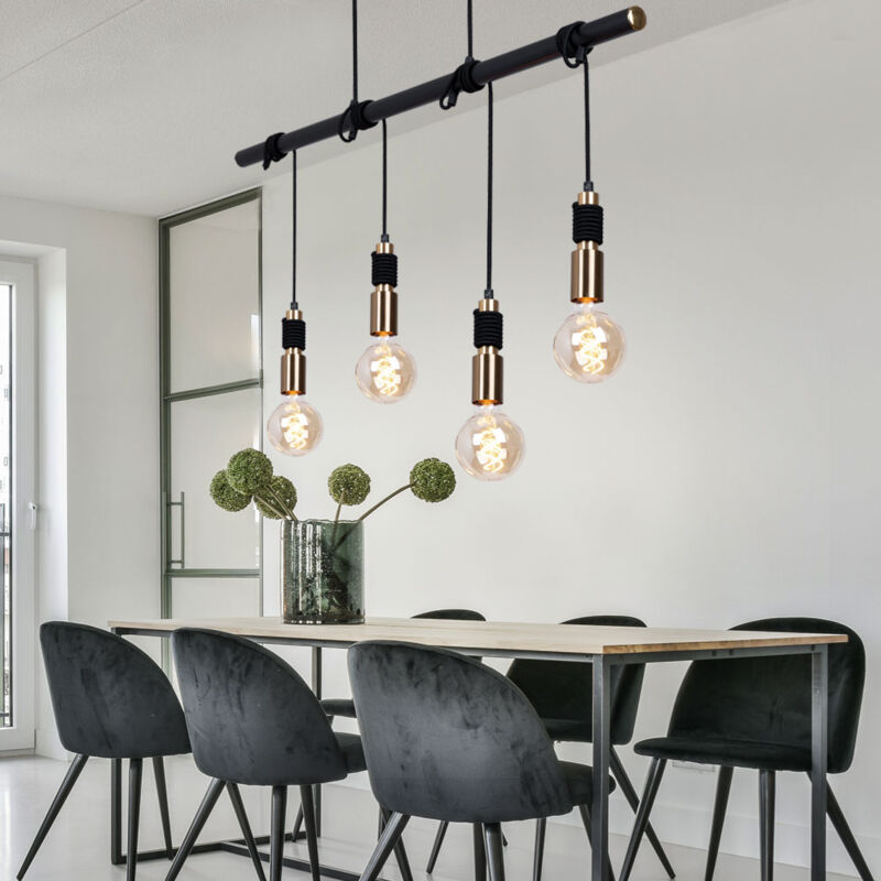 foto del prodotto lampada da sala da pranzo lampada a sospensione in ottone nero 4 lampadine, altezza regolabile tramite avvolgimento, 4 prese e27, lxpxa 100x6x120 cm