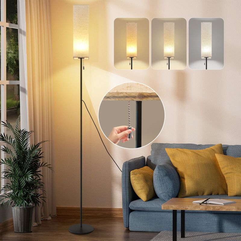 foto del prodotto lampada da salotto a led in piedi lampada d appoggio vintage dimmerabile, lampada da terra beige, paralume 3000k 6500k, interruttore a corda per