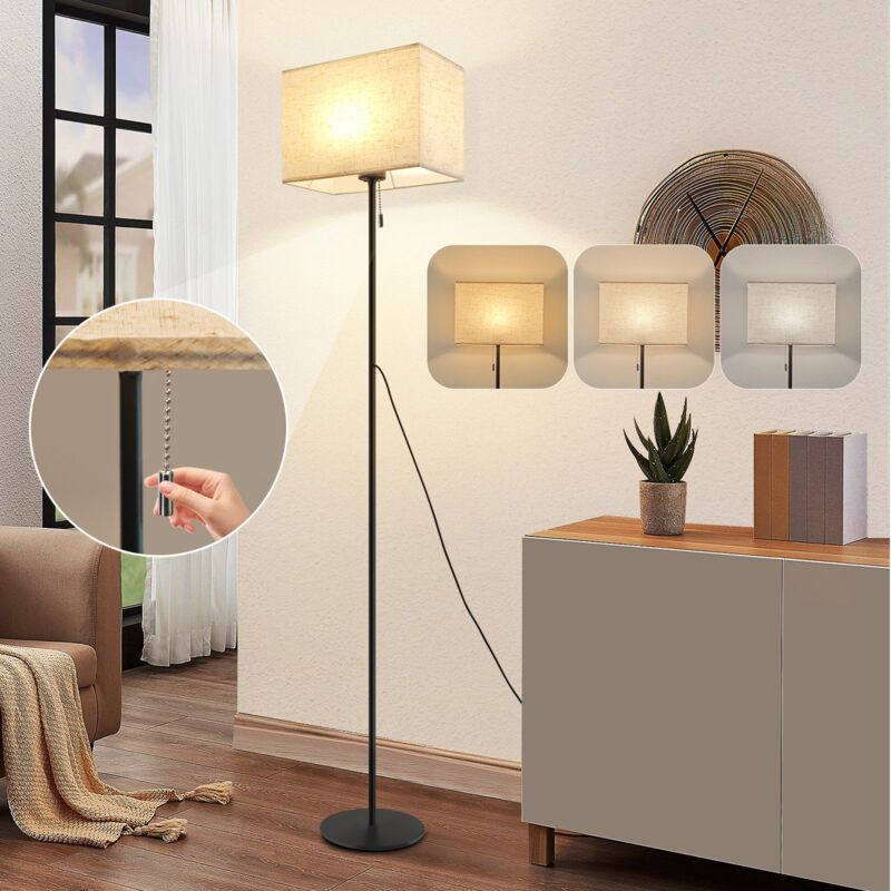foto del prodotto lampada da salotto vintage, lampada da lettura dimmerabile 134cm, lampada da comodino, paralume in tessuto, interruttore a corda, stile retr , per