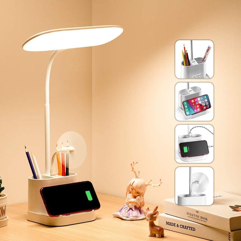 foto del prodotto lampada da scrivania a led 3 colori dimmerabile wireless touch luce di lettura portapenne ricaricabile tramite usb ufficio