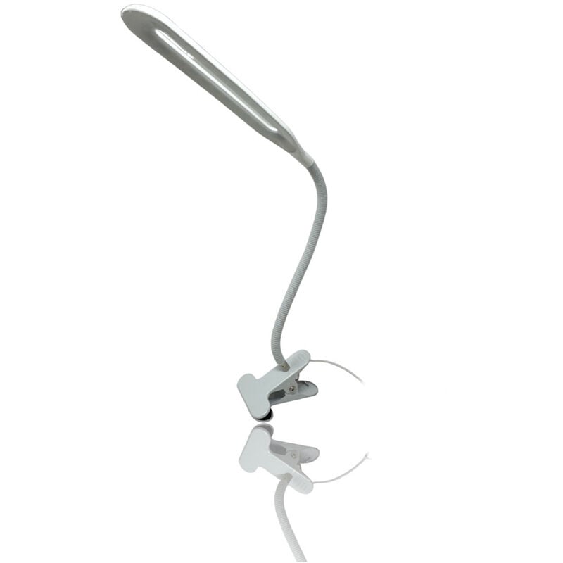 foto del prodotto lampada da scrivania a led 5 watt con pinza braccio flessibile orientabile 360 bianco