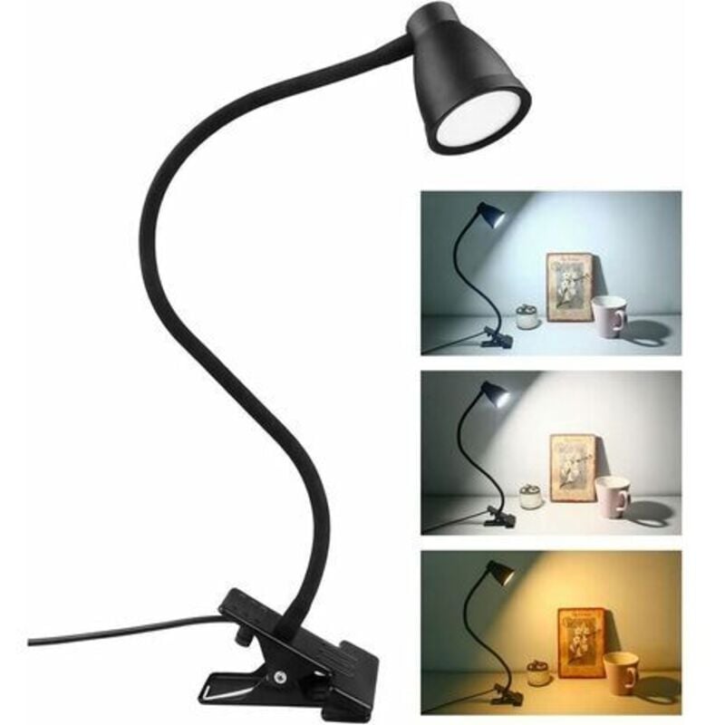 foto del prodotto lampada da scrivania a led con clip, luminosit regolabile in 3 colori, lampada da comodino usb, protezione per gli occhi, lampada da lettura