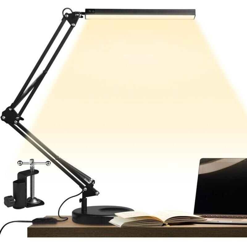 foto del prodotto lampada da scrivania a led con morsetto e base rotonda, lampada da architetto da 14 w, braccio pieghevole e regolabile, 3 temperature di colore, 10