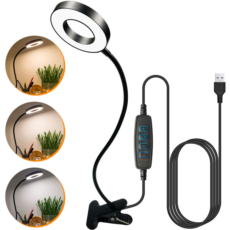 foto del prodotto lampada da scrivania a led con morsetto, luce di lettura flessibile alimentata tramite usb con morsetto pieghevole, luce soffusa regolabile,