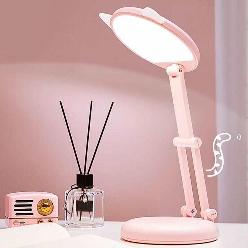 foto del prodotto lampada da scrivania a led per bambini, lampada da comodino con orecchie di gatto rosa per ragazze, regolabile