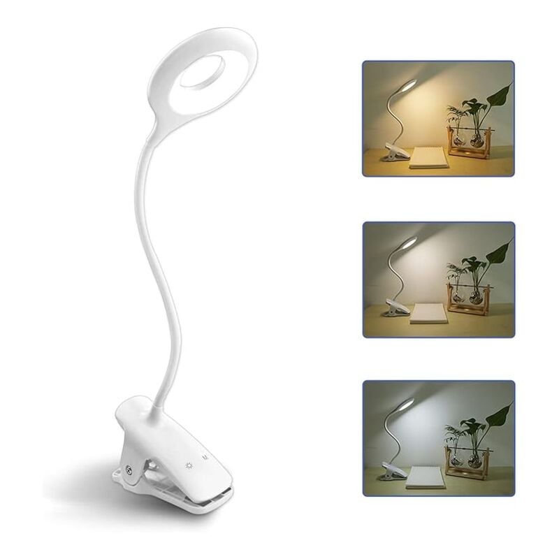 foto del prodotto lampada da scrivania a led ricaricabile senza fili, 3 colori e 3 dimmerabili, lampada da comodino con controllo touch per bambini con clip, luce di